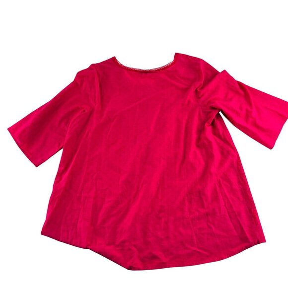 Catherines Womens Red Cotton Tunic Top OX 14/16W Lace Trim Relaxed Fit - Picture 5 of 6